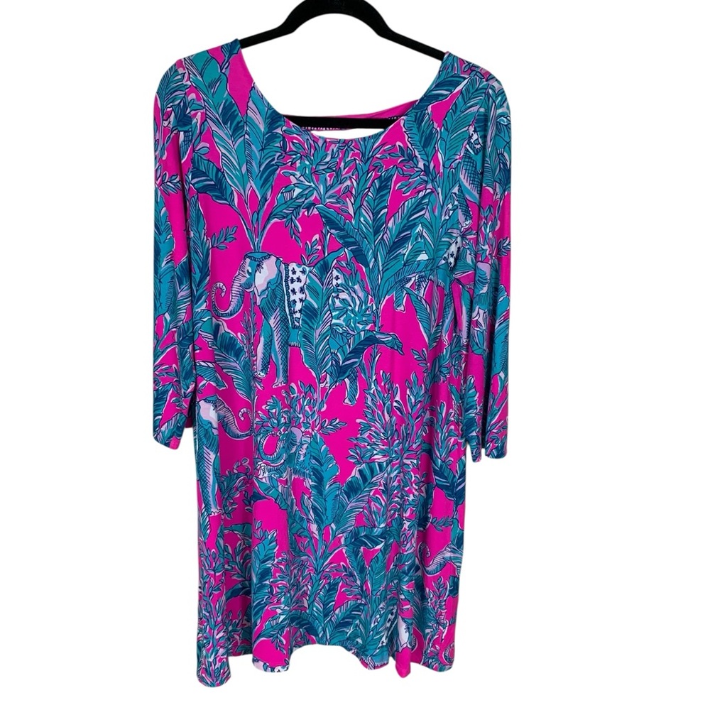 Women's Lily Pulitzer Ophelia Pink Elephant 3/4 Sleeve Knee Length Knit Dress XL